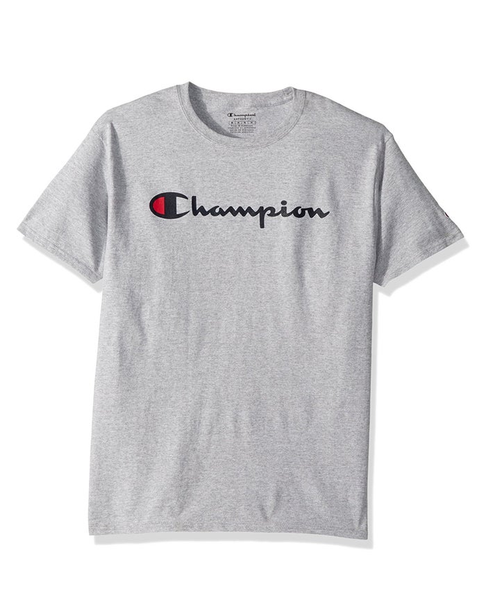 Champion Boys T-Shirt NZ - Cotton Script Logo Grey ( 7804-SFKZQ )